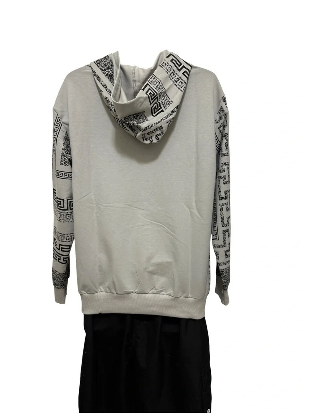 LAVERITA Graphic Pattern Hooded Sweatshirt in Black and Cream. New with tags
